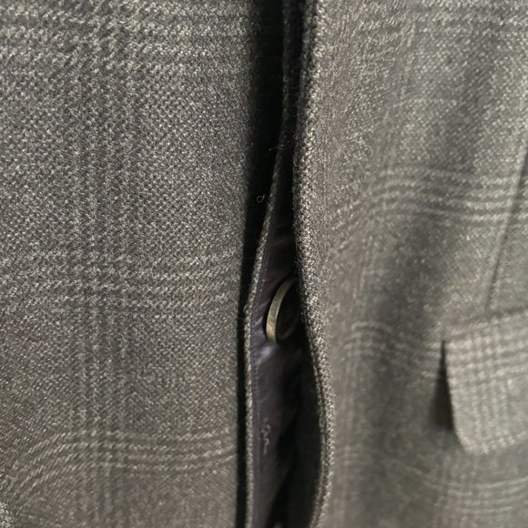 Brooks Brothers Grey Plaid Chesterfield Overcoat Topcoat, Wool, Velvet; M-L - Picture 16 of 16